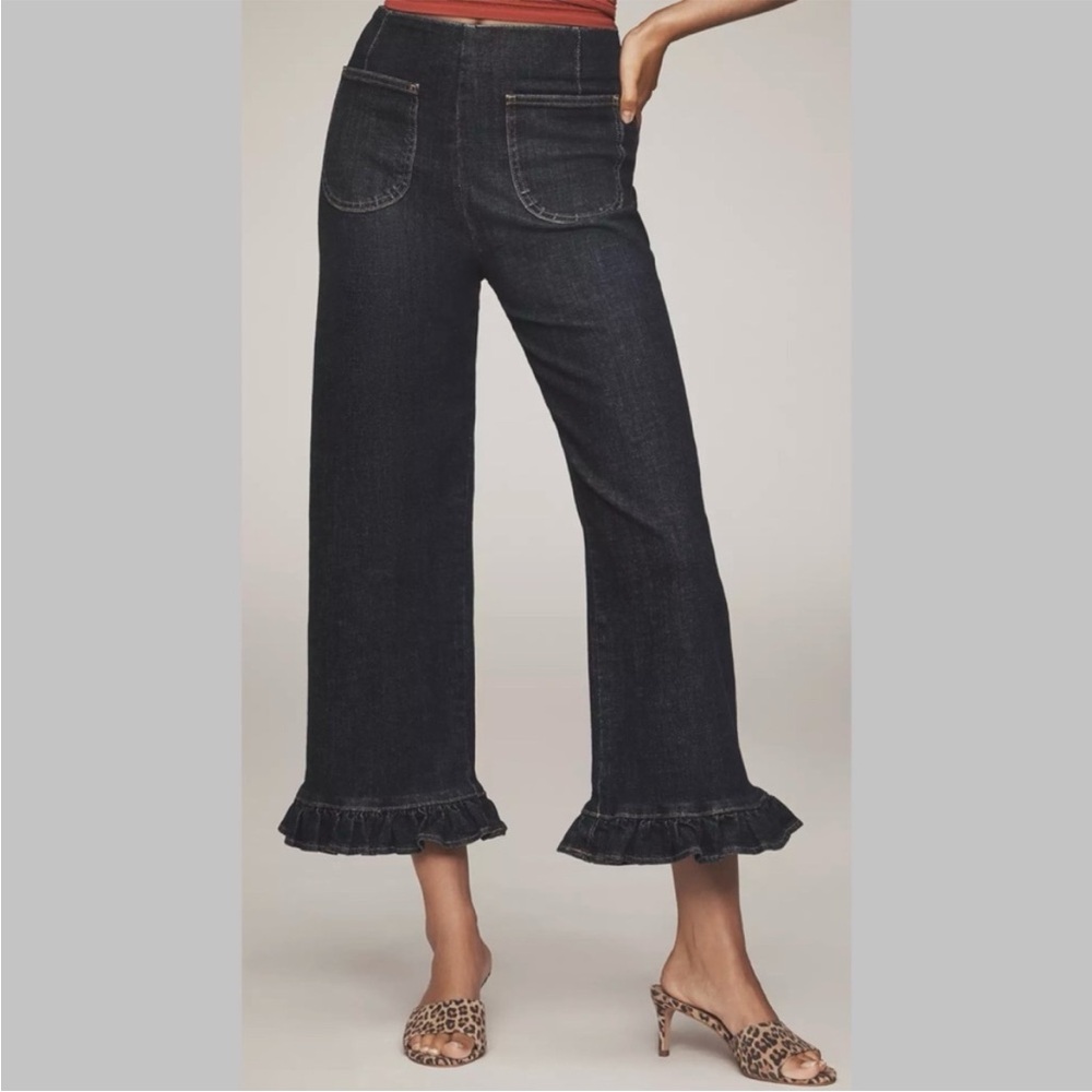 NWOT Maeve Colette Ruffle-Hem Crop Wide-Leg Jeans